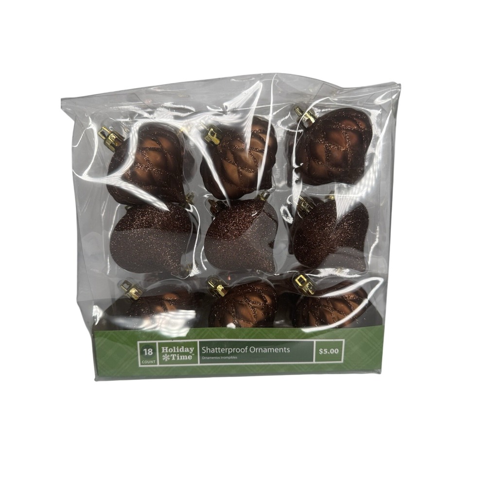 New Holiday Time 18 Ct Bronze Shatterproof Christmas Ball Ornaments‎
